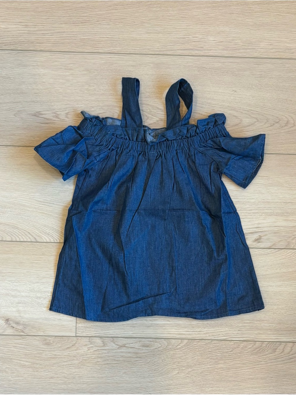 Southern Stitch Girls Denim Cold-Shoulder Top with Ruffle Straps NWT